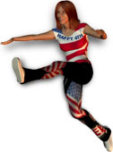 woman with red hair jumping